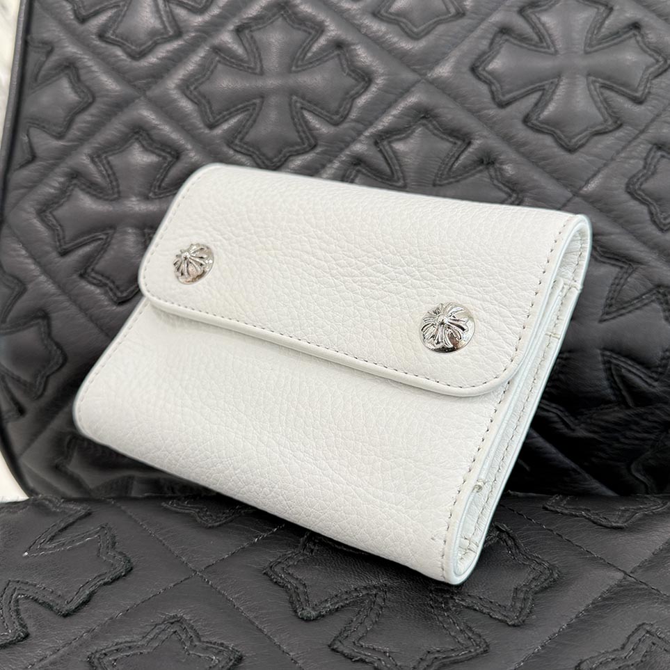 CHROME HEARTS Wave Mini Cross Ball Wallet クロムハーツ ウェーブミニ クロスボール ウォレット 三つ折り 長財布 レザー ダガージップ シルバー925 ホワイト【250811】【新古品】