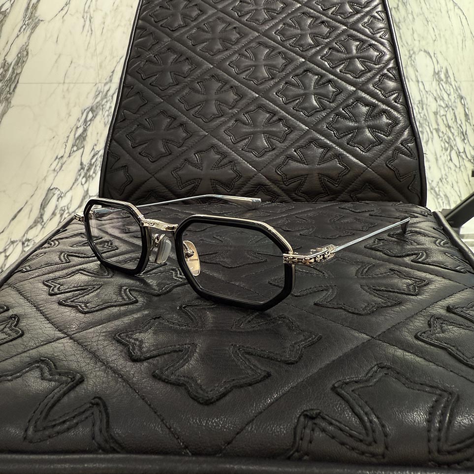 CHROME HEARTS STYLIDA Sunglasses Size 49口24-148 クロムハーツ スタイリダ サングラス 伊達メガネ アイウェア クロステンプル オクタゴンフレーム シルバー925 ブラック×シルバー サイズ49口24-148【251109】【中古-A】