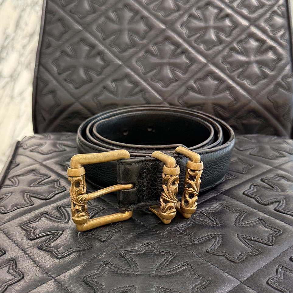 CHROME HEARTS BRONZE 3PC CELTIC ROLLER BELT 38Inch クロムハーツ ブロンズ ケルティックローラーベルト レザーベルト ブラック×ブロンズ サイズ38インチ【251115】【中古-A】