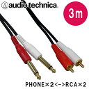 オーディオテクニカ ラインケーブル【3.0m】モノラル標準プラグ(Phone)とピンプラグ(RCA)のケーブル2本1組 ATL481A/3.0