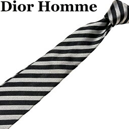 【イタリア製】Dior Homme ディオールオム ネクタイ ブラック シルバー 黒 銀 レジメンタル ストライプ