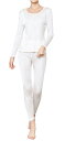 ショッピング婦人用 目付120g (生地厚み) シルク100% シルクニットの婦人用 長袖 インナーシャツとアンダーパンツの上下セット ホワイト