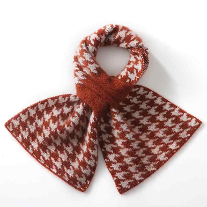 マフラー 男女兼用 秋冬 柔らかカシミヤ カシミア 千鳥格子 ニット ミニマフラー ネックウォーマー スヌード 保温 防寒 普段使い 通勤通学 キャメル ブラック