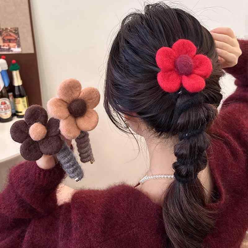 ヘアゴム ヘアリング レディース ヘアアクセサリー 秋冬 韓国 高弾性 耐久性 ストレート フェルト キャメル ブラウン レッド