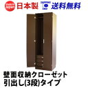 壁面収納クローゼット ハンガーラック1段+ミニサイズ引出し(3段)タイプ 送料無料 国産 ワードローブ