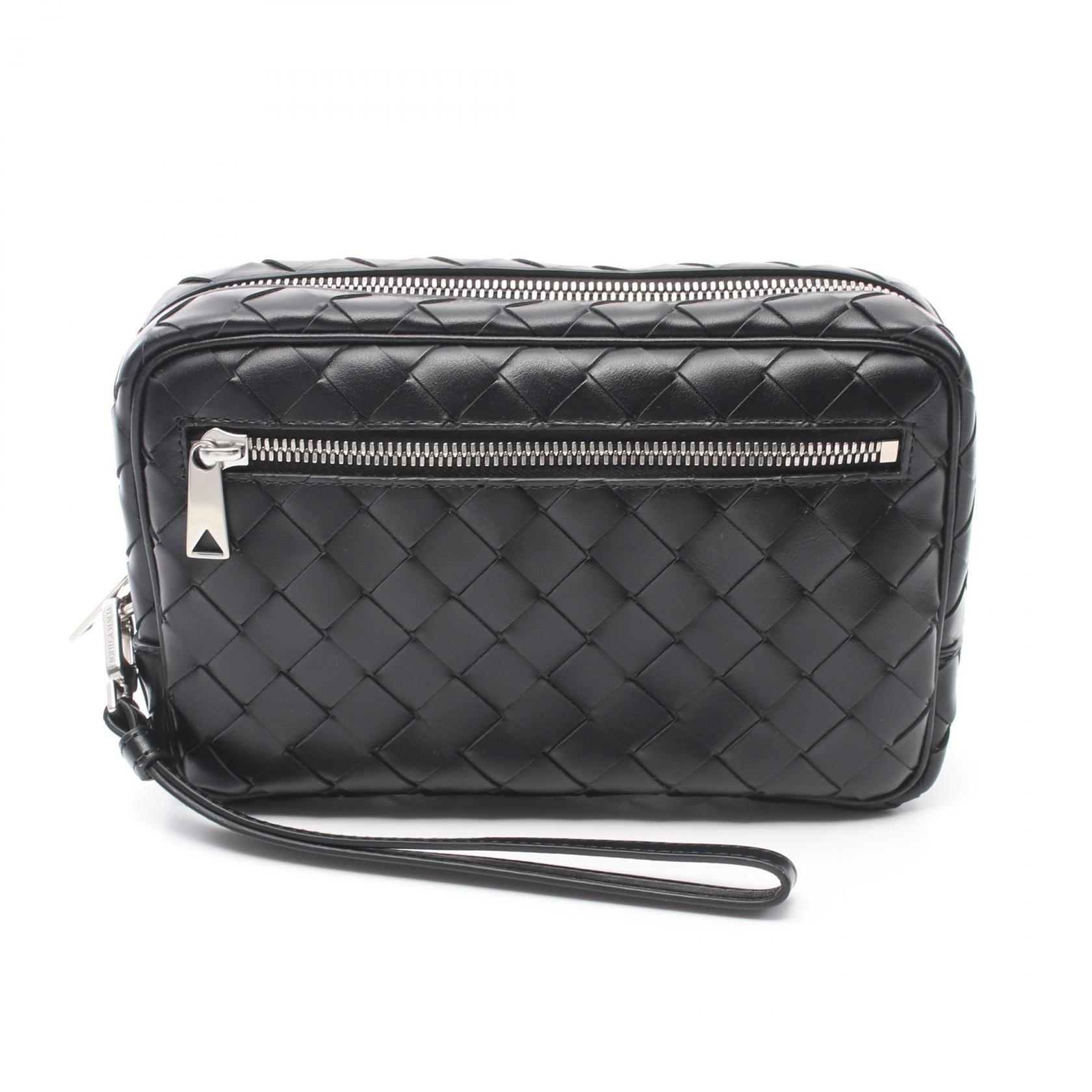 ボッテガヴェネタ BOTTEGA VENETA イントレチャート スモール リストレット ポーチ セカンドバッグ クラッチバッグ バッグ レザー メンズ ブラック系 795253V2HL18803 【新品】