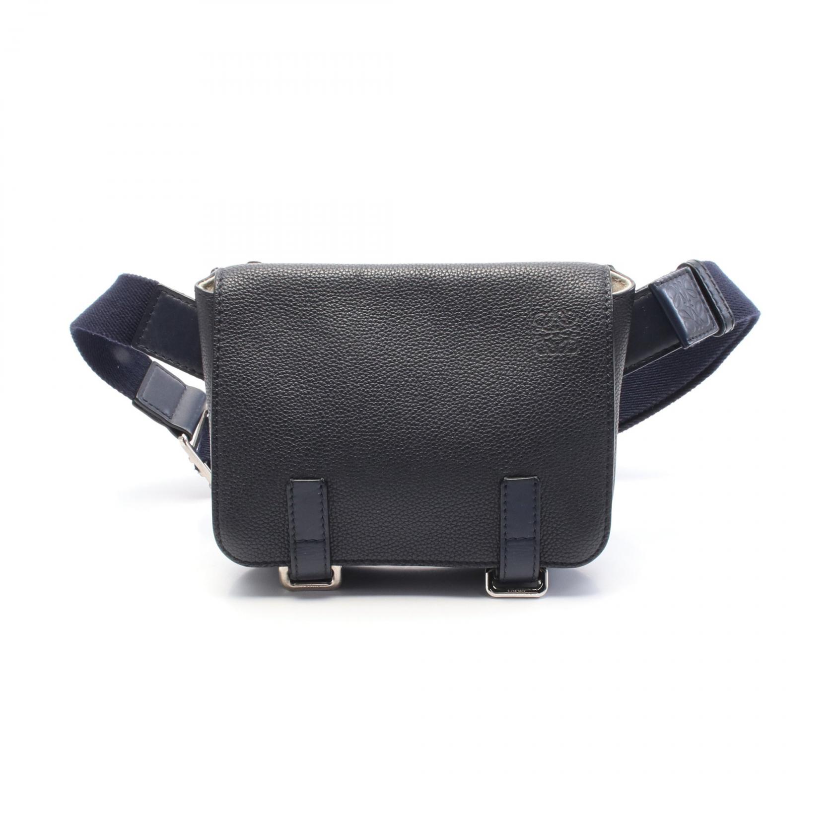 【8％OFFクーポン対象】ロエベ LOEWE ミリタリーバムバッグ ウエストバッグ ボディバッグ バッグ レザー レディース ネイビー系 【中古】