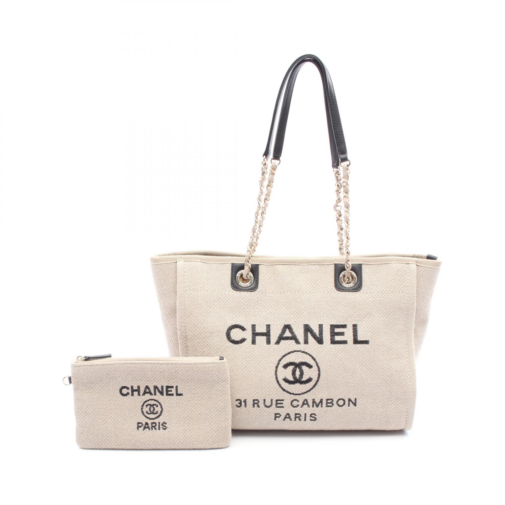 ＼15％OFFクーポン対象／シャネル CHANEL ドーヴィル トートバッグ バッグ キャンバス レザー レディース ベージュ系 / ブラック系 【中古】