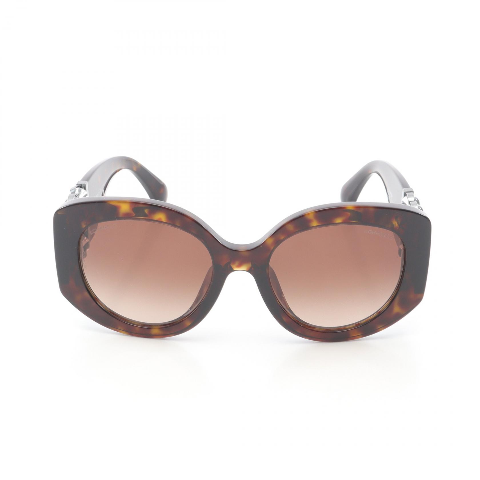 ◆全品5%OFFクーポン対象◆シャネル CHANEL オーバル シェイプ アイウェア ココマーク ビーズ べっ甲柄 サングラス 衣料品 プラスチック レディース ブラウン系 5543-A 【中古】