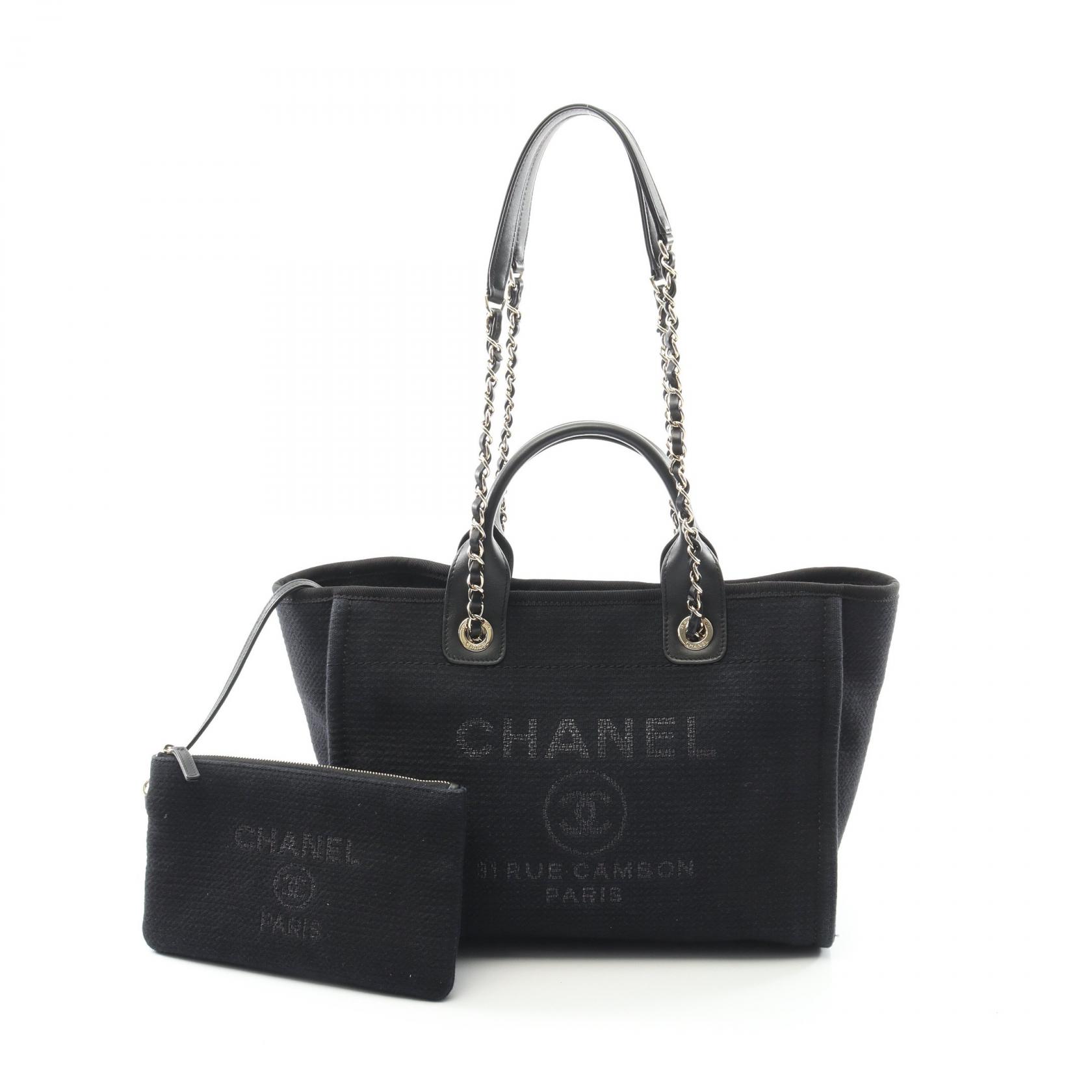 ＼15％OFFクーポン対象／シャネル CHANEL ドーヴィル スモール トートバッグ バッグ キャンバス レザー レディース ブラック系 AS3257 【中古】