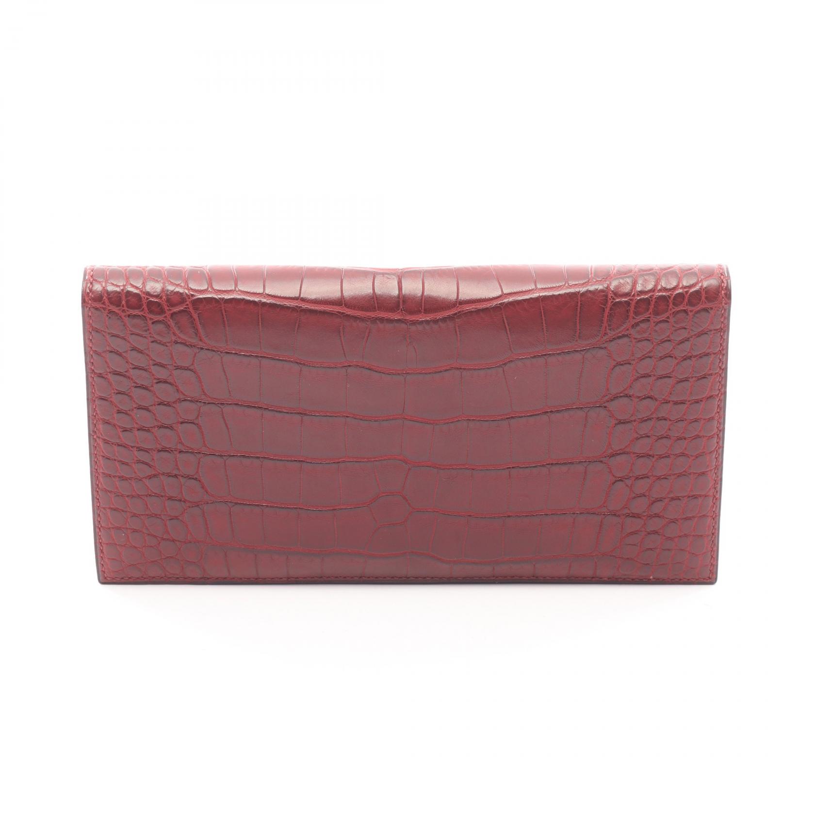 エルメス HERMES MC2 フレミング ブレイズ ルージュアッシュ 二つ折り長財布 財布 アリゲーターマット アリゲーターマット メンズ ボルドー系 035094CA 【中古】