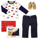 【送料無料】 ☆ミキハウス☆【BOX L付】車がいっぱいTシャツ&シューズセット(80cm)