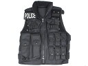 【SWATや警察装備に】POLICEタイプ タクティカルべスト BK◆マガジンポーチ/POLICEタグ付き