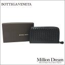 BOTTEGA VENETA ボッテガヴェネタイントレチャート ブラックラウンドファスナー 長財布送料無料 【中古】