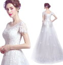 ウェディングドレス ワンピース Vネック 結婚式パーディ- 花嫁 ドレス ロング プリンセス レーン Vネック バルーンスリーブ スレンダーライン バルーンスリーブ