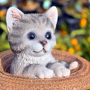 グレー猫(帽子)　ネコ　ちゃねずちゃんねこの置物　置物　可愛い置物お庭や玄関に置くとgood。