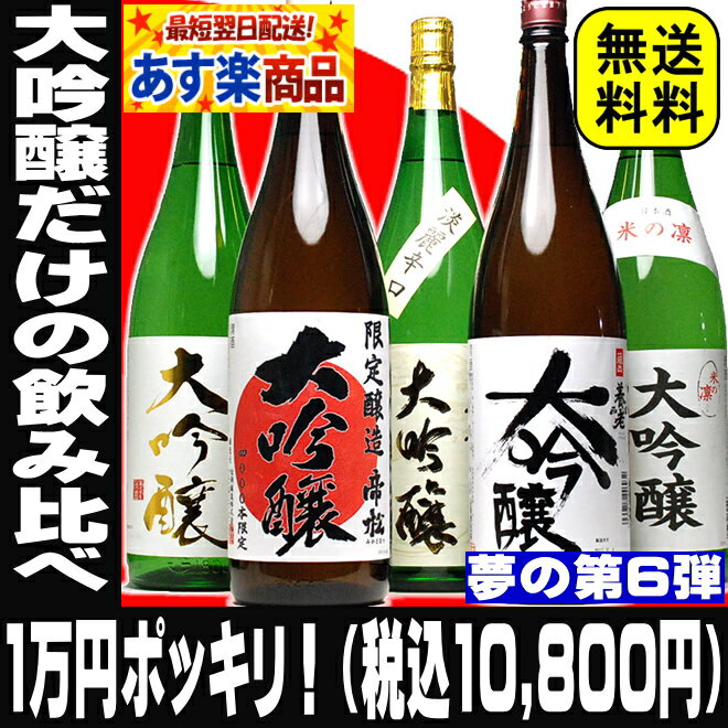 税別1万円ポッキリ！（税込10,800円）夢の大吟醸【当店限定】飲み比べ 福袋 第6弾【1800ml 5本セット】送料無料！バレンタイン お酒 お父さん 誕生日 お酒 御祝い お祝い 日本酒 日本酒 ギフト【02P07Feb16】