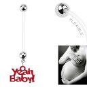 マタニティ へそピアス Yeah Baby 14ゲージ 14G へそぴあす 臍ピアス ヘソピアス ボディピアス バイオフレックス 内径が長い 短い 出産祝い 妊娠 シャフト 赤ちゃん ベビー プレゼント ギフト 柔らかい ヘソピ へそぴ ネイブル 妊婦用 英語 メッセージ アルファベット