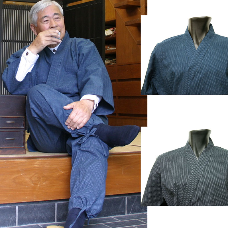 【刺し子作務衣】綿100％紳士用作務衣（紺藍色・炭黒色）