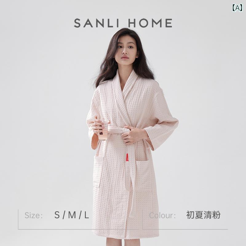 ガウン　バスローブ Sanli 綿 ガーゼ ワッフル バスローブ 女性用 吸水性 速乾 大人用 ホテル メンズ バス タオル ナイトガウン 夏
