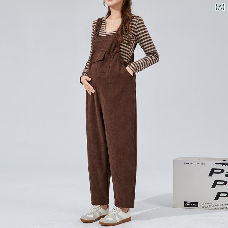 Vネック　シャツ　レディース マタニティ オーバー オール 春秋 2025 マタニティウェア 春服 アウター 大きいサイズ ゆったり コーデュロイ 妊婦 パンツ