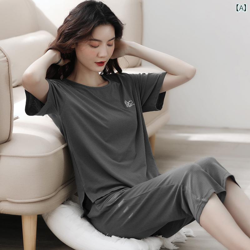 半袖　半ズボン　パジャマ レディース パジャマ 夏の 半袖 ショート パンツ ミッド モーダル 薄手 夏 韓国 ホームウェア ツーピース スーツ