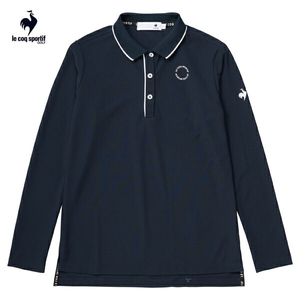 ゴルフシャツ長袖　ルコック　ゴルフウエア　ストレッチ　鹿の子長袖ポロシャツ 　レディース　LG4FLS00L　NV　ネイビー