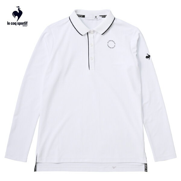ゴルフシャツ長袖　ルコック　ゴルフウエア　ストレッチ　鹿の子長袖ポロシャツ 　レディース　LG4FLS00L　WH　ホワイト
