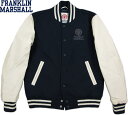 FRANKLIN&MARSHALL/フランクリンアンドマーシャル BASEBALL JACKET with LEATHER SLEEVES ウールメルトン×袖レザー スタジャン/バーシティジャケット/スタジャン NAVY(ネイビー×アイボリー)/SKU #JKMVA026ANW16