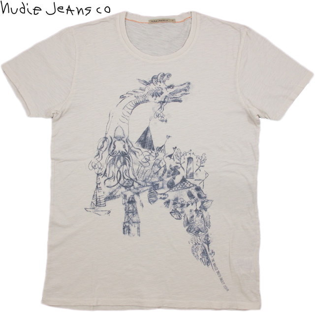 Nudie Jeans co/k[fB[W[Y ROUND NECK T-SHIRTgORGANIC. DRAGONh I[KjbNRbgAvgTVc OFF WHITE(ItzCg)