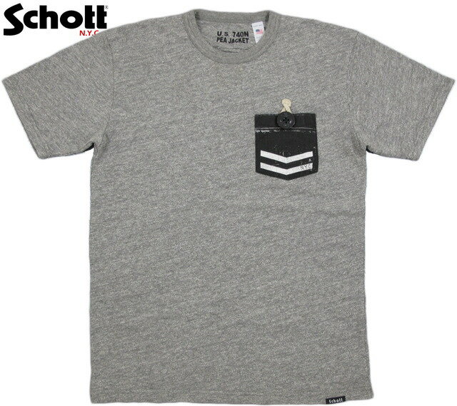 Schott/ショット#3143036HEATHER POCKET S/S T-SHIRT“NAVAL”杢天竺、NAVALTシャツGREY(ヘザーグレー)