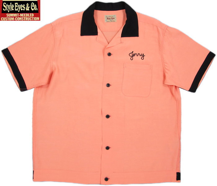 STYLE EYES/スタイルアイズ RAYON BOWLING SHIRT“TWO-TONE”ワンポイント刺繍入り、レーヨンボウリングシャツ PINK(ピンク)/SE37556