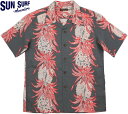 SUN SURF/サンサーフ“PINEAPPLE CHAIN BORDER”C85%×L15% SLUBYARN S/S OPEN SHIRTコットン×リネン、スラブヤーン・半袖アロハシャツ/綿麻ハワイアンシャツ BLACK(ブラック)/SS38108