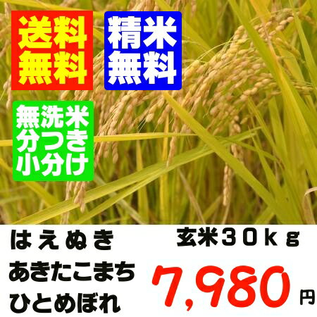 精米・送料無料22年産　山形の検査一等のお米 玄米30kgあきたこまち　ひとめぼれ　はえぬき玄米か精米でのお届けとなります無洗米・分づき・小分けオプションもありますはえぬき・あきたこまち・ひとめぼれからお選びください