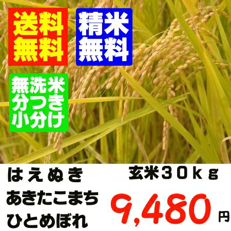 精米・送料無料23年産　山形の検査一等のお米 玄米30kgあきたこまち　ひとめぼれ　はえぬき