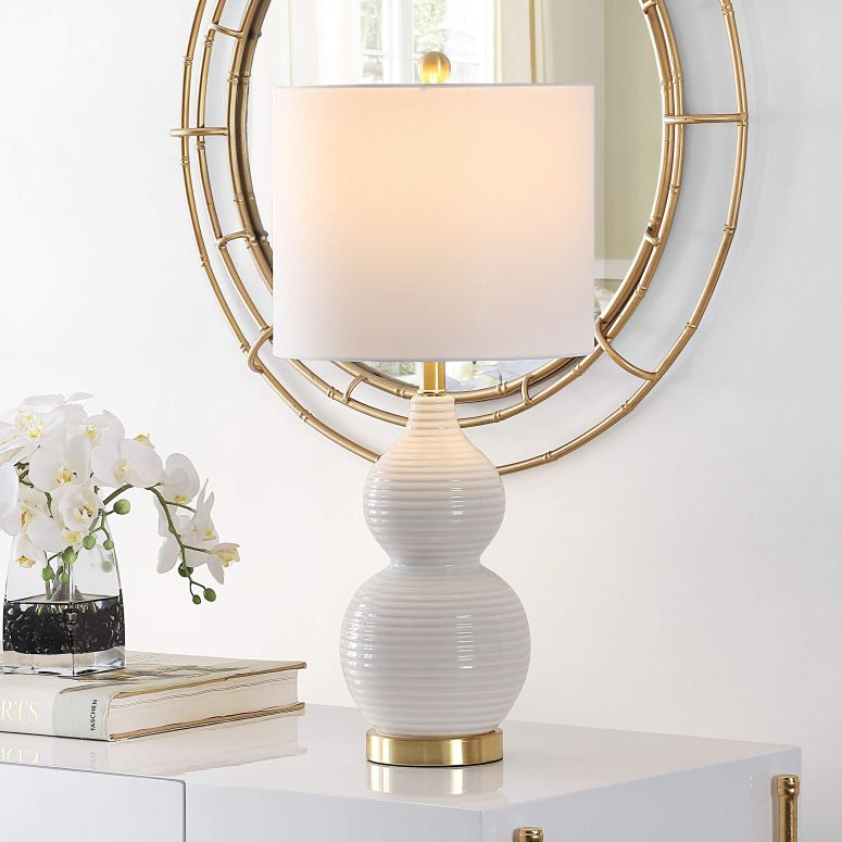 <strong>サファヴィヤ</strong> <strong>safavieh</strong> <strong>テーブルランプ</strong> サファビヤ サファヴィア Safavieh Lighting Collection Emery 25-inch Ivory Mosaic Double Gourd Table Lamp (LED Bulb Included) TBL4281A 【並行輸入品】