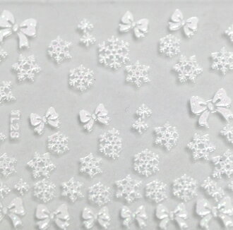雪の結晶＆リボン（3Dラバー素材）【ネイルアートシール】《ホワイト》1シート 46枚入