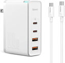 Baseus PD 充電器 100W usb充電器 4ポート PD 3.0 / PPS / QC 3.0 対応 2*USB-C&2* USB-A 急速充電器 GaN (窒化ガリウム) 採用 ... White