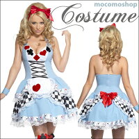 ハロウィン【不思議の国のアリス風ホルターネックワンピースカチューシャカフス付き3点セット】ホルターネックセクシーアリスコスプレディズニー不思議の国のアリス女性用コスプレコスチューム仮装衣装イベントパーティー【RCP】【10P02Aug14】
