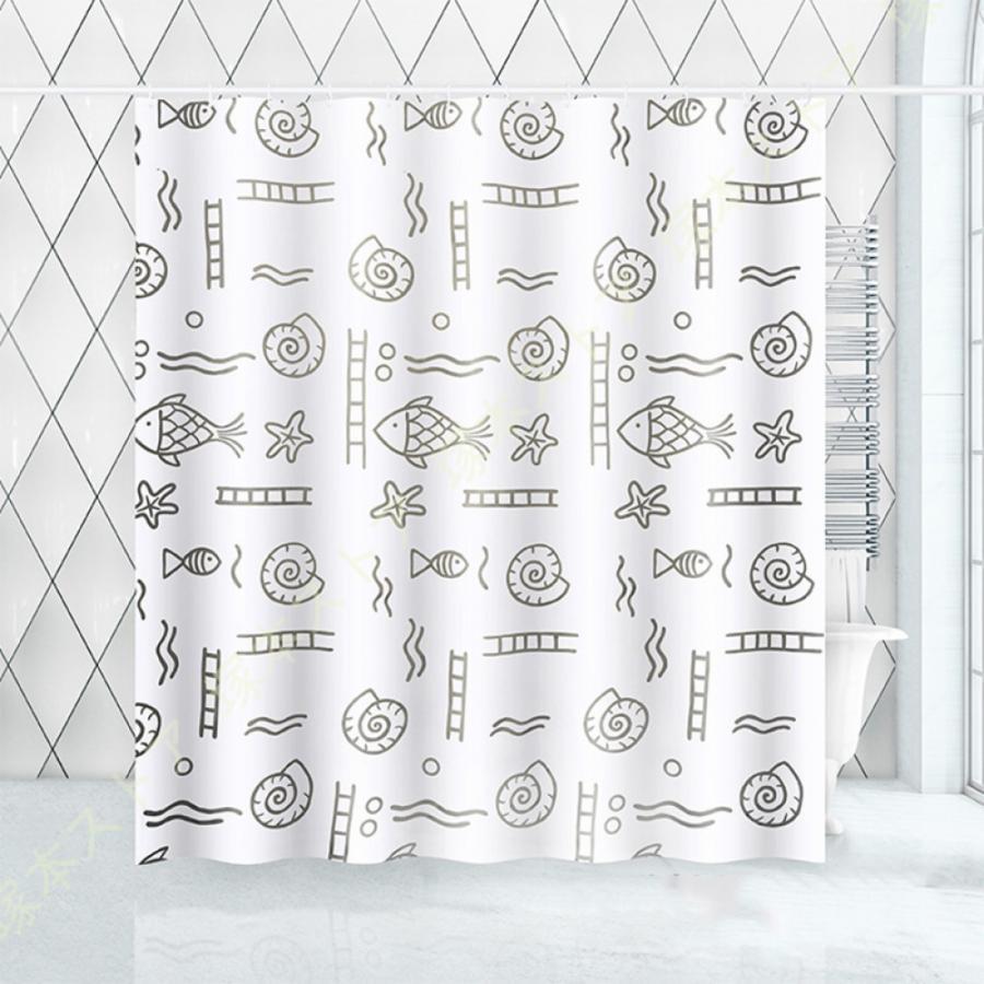 リング付き お風呂用カーテン 180*180 200*200 ポリエステル 取付簡単 耐用性 幾何パターン 家庭用 バスルーム バスカーテン シャワールーム 白 ピンク グレー