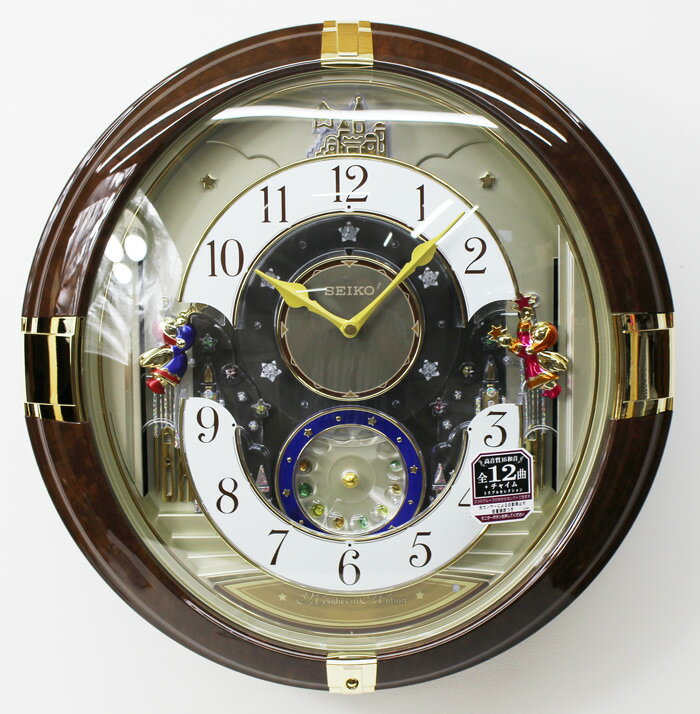 セイコークロック からくり時計 壁掛け時計 LED 茶 マーブル模様 RE816B 電波時計 掛け時計【あす楽対応】送料無料