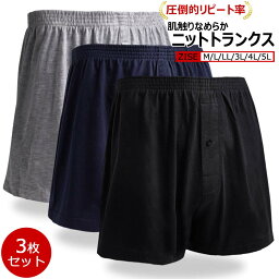 【圧倒的リピート率】 サラサラ ニット <strong>トランクス</strong> メンズ 下着 無地 大きいサイズ まとめ買い 3枚セット インナー アンダーウェア 前開き ボタンあり オールシーズン