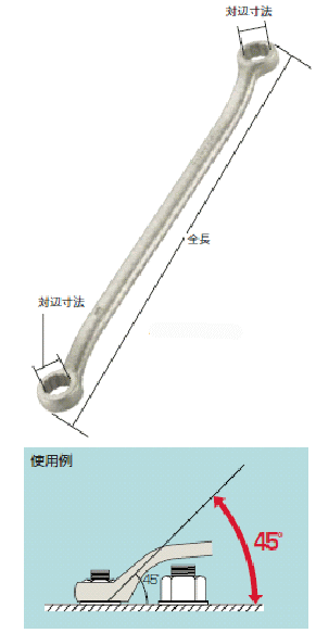 ニッケルアルミ銅合金　Ampco 防爆シノ付45度両口メガネレンチ　9×11mm　全長170mm 77g