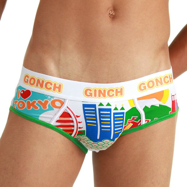 【Ginch Gonch】Low-rise Brief/ローライズブリーフ≪I LOVE TOKYO*GONCHZILLA/グリーン≫【男性下着 メンズ 下着】【楽ギフ_包装】30％OFFセール！製造終了・在庫限り！【ギンチゴンチ メンズ下着】