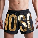 MOSCHINO モスキーノメンズ水着 ボードショーツ サーフパンツ MAXI LOGO GOLD ショート丈 膝上 男性水着 スイムウェア ご返品不可【moschino モスキーノ】