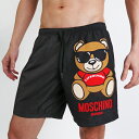 MOSCHINO モスキーノメンズ水着 ボードショーツ サーフパンツ LIFE GUARD TEDDY BLACK ミディアム丈 膝上 男性水着 スイムウェア ご返品不可【moschino モスキーノ】