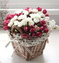 造花 ミニ薔薇 バラ 籐カゴ インテリアフラワー