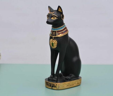 置物 古代エジプト 猫神風 民族調 黒猫 卓上サイズ (小)