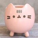 ショッピング植木鉢 フラワーポット ネコちゃん 顔のイラスト 足つき ミニサイズ 陶器製 (ピンク)