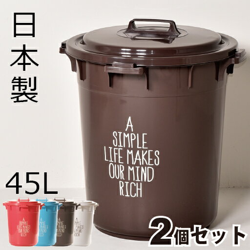 日本製 丸型カラーペール 45L 2個セット ゴミ箱 ごみ箱 ダストボックス ふた付き おしゃれゴミ...:monogallery:10003305